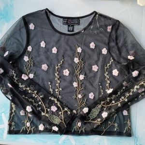 Polly&Esther Black Mesh Embroidered Top